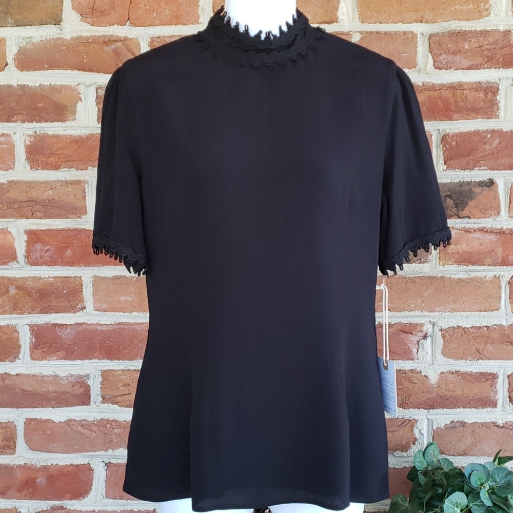 Stone Cold Fox Black Mock Neck Intricate Trim NWT